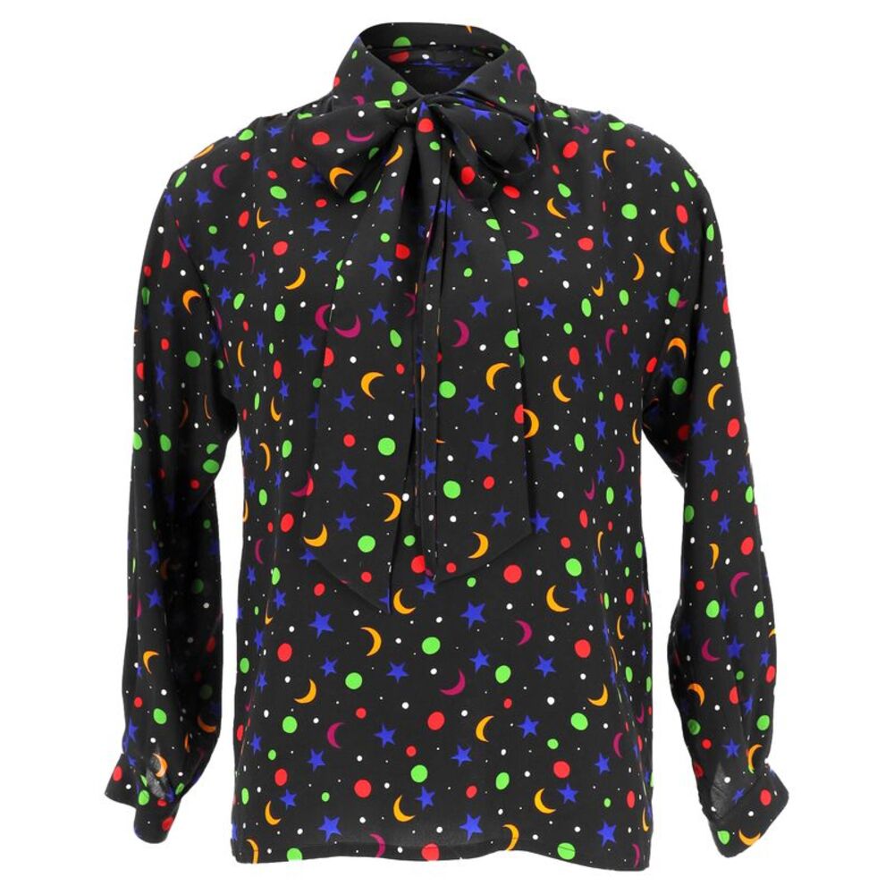 Saint Laurent S/S 1979 Cosmic Print Blouse in Black Silk